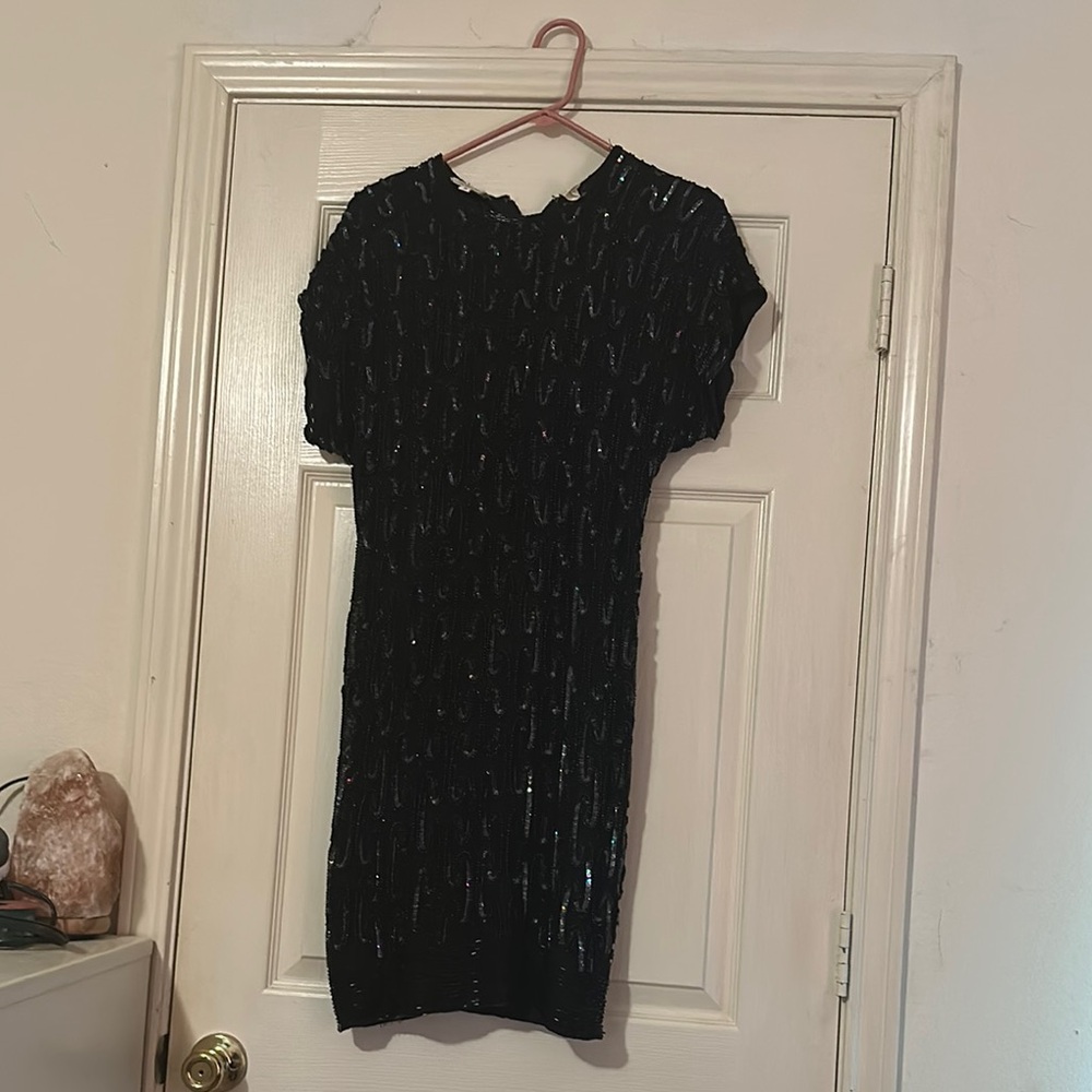 Vintage Elegant Black Sequin Dress